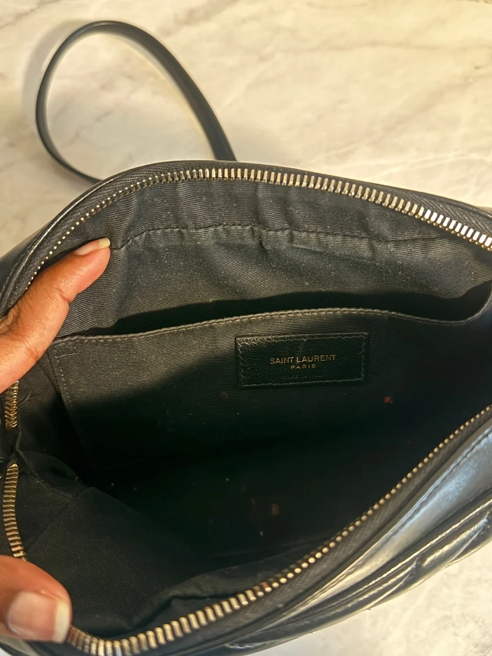 Saint Laurent Black Quilted Leather Crossbody with Gold YSL Emblem